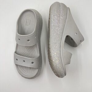 Crocs Classic Crush Platform Sandals Slides Grey Glitter Womens 8 Mens 6 Unisex